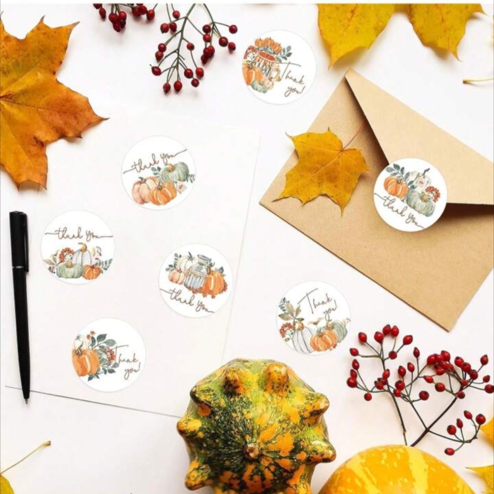 500pcs Harvest Pumpkin Thank You Stickers - Picture 2 of 6